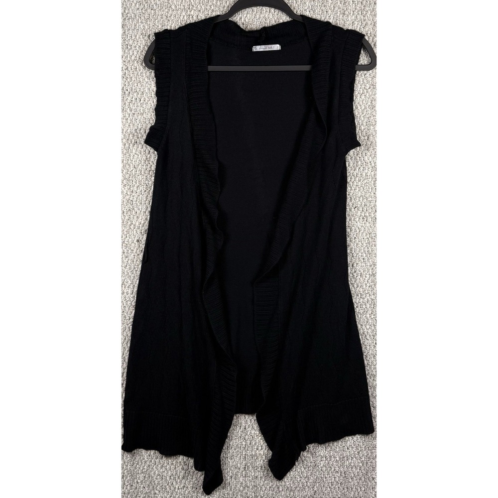 Tricot Joli Black Waterfall Drape Open Front Knit Vest Cardigan Boho M